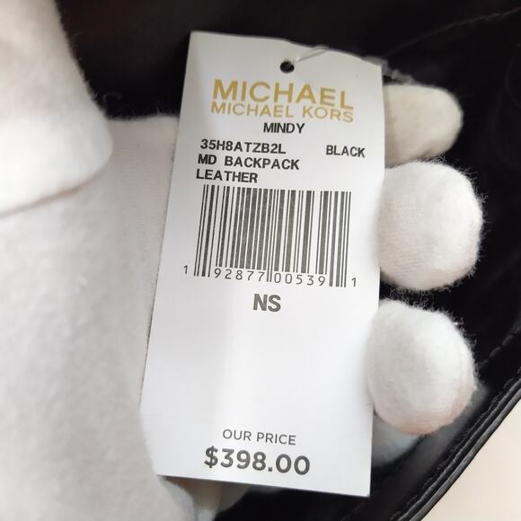 Michael Kors Mindy Black Leather Chain Pushlock Flap Closure Backpack - $398